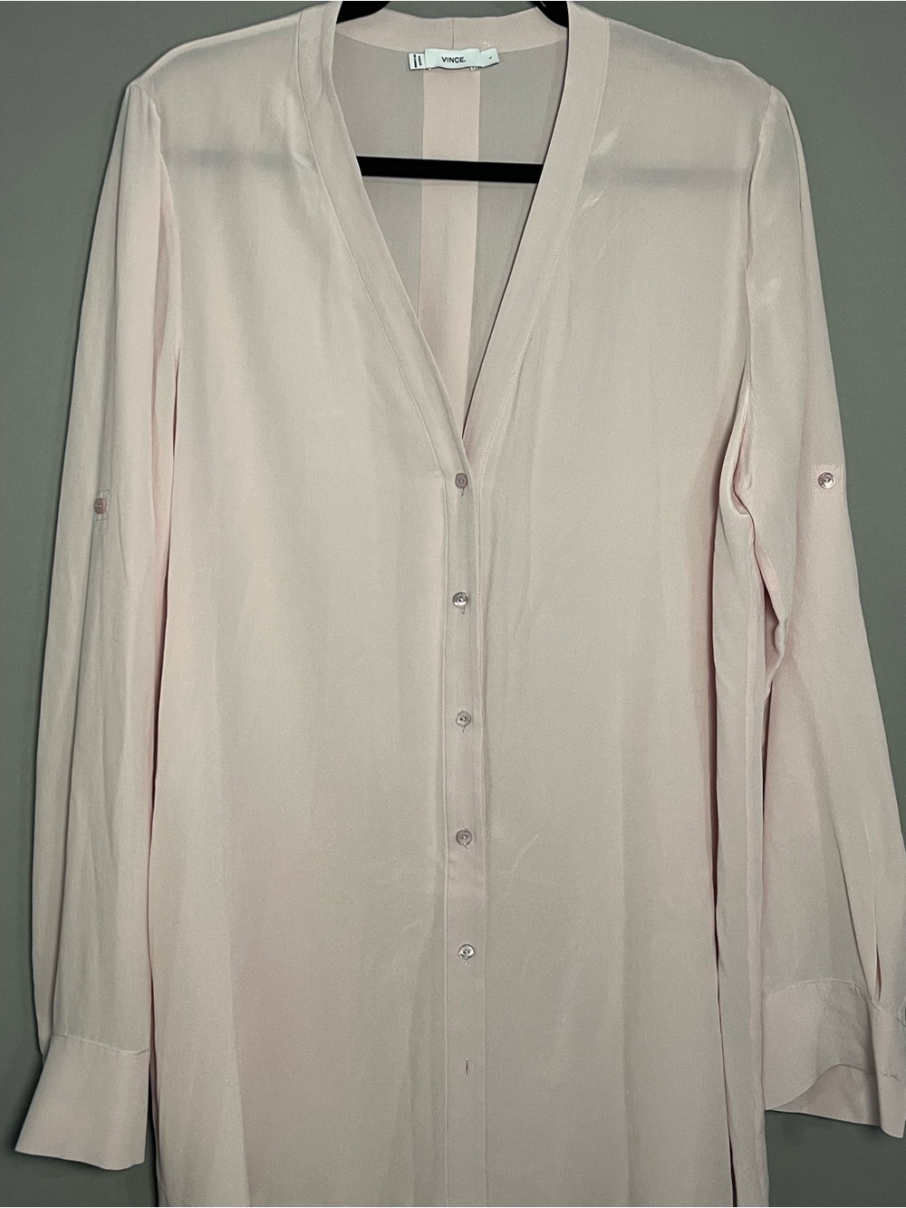 Vince 100% Silk Blush Pink Tunic Blouse Size Large